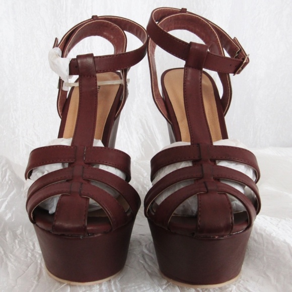 New Cognac Brown Boho Platform Heel Justfab Vitale 7.5 - Picture 3 of 10